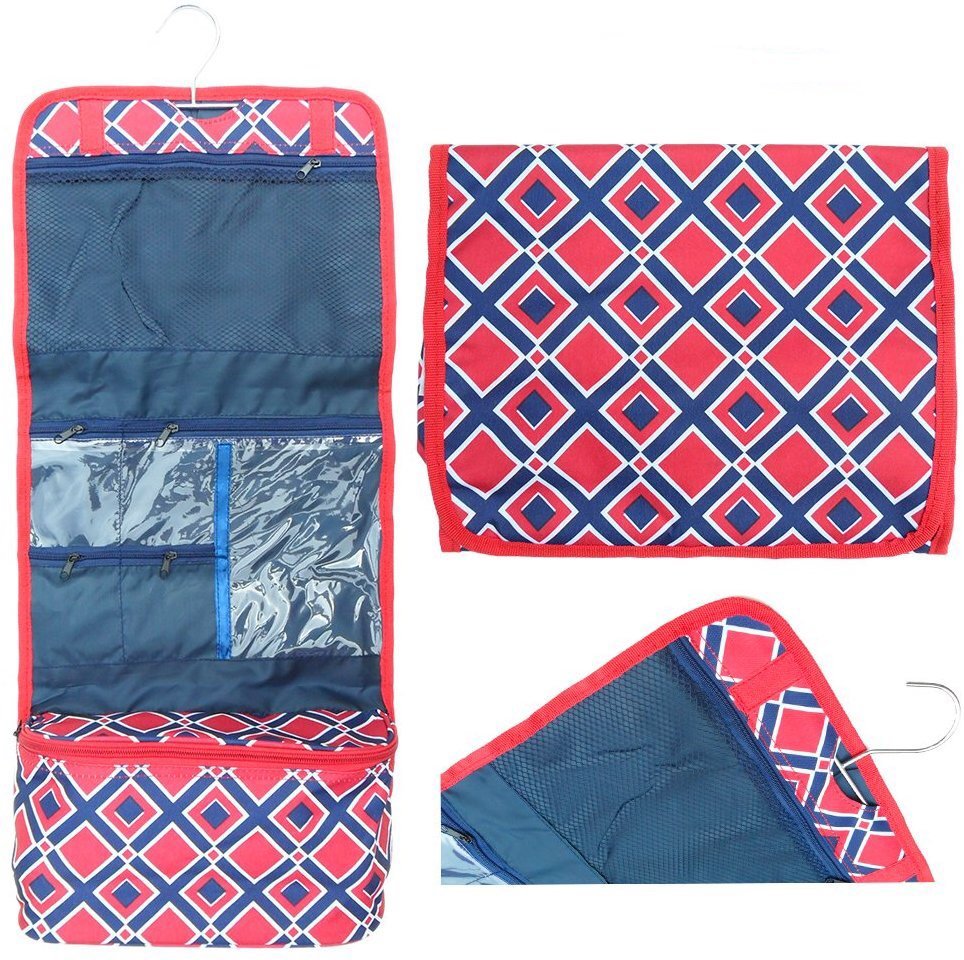 Travel Cosmetic Bag Organizer Pouch with Hanging Hook & Multiple Pockets