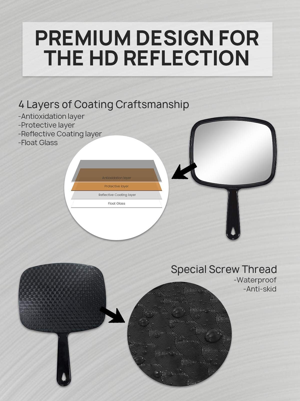 Extra Large Handheld Mirror for Makeup & Barber with Handle - HD Reflection