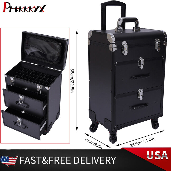Professional Rolling Makeup Case Trolley with Multiple Layers & Large Capacity