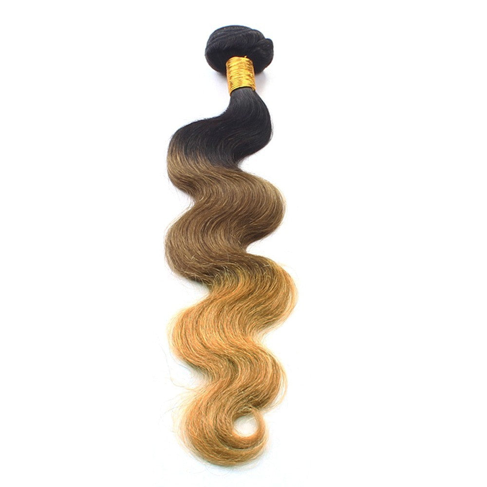 100% Human Hair Weave: Ombre Body Wave 1 Bundle 14-20in (1B/4/27)