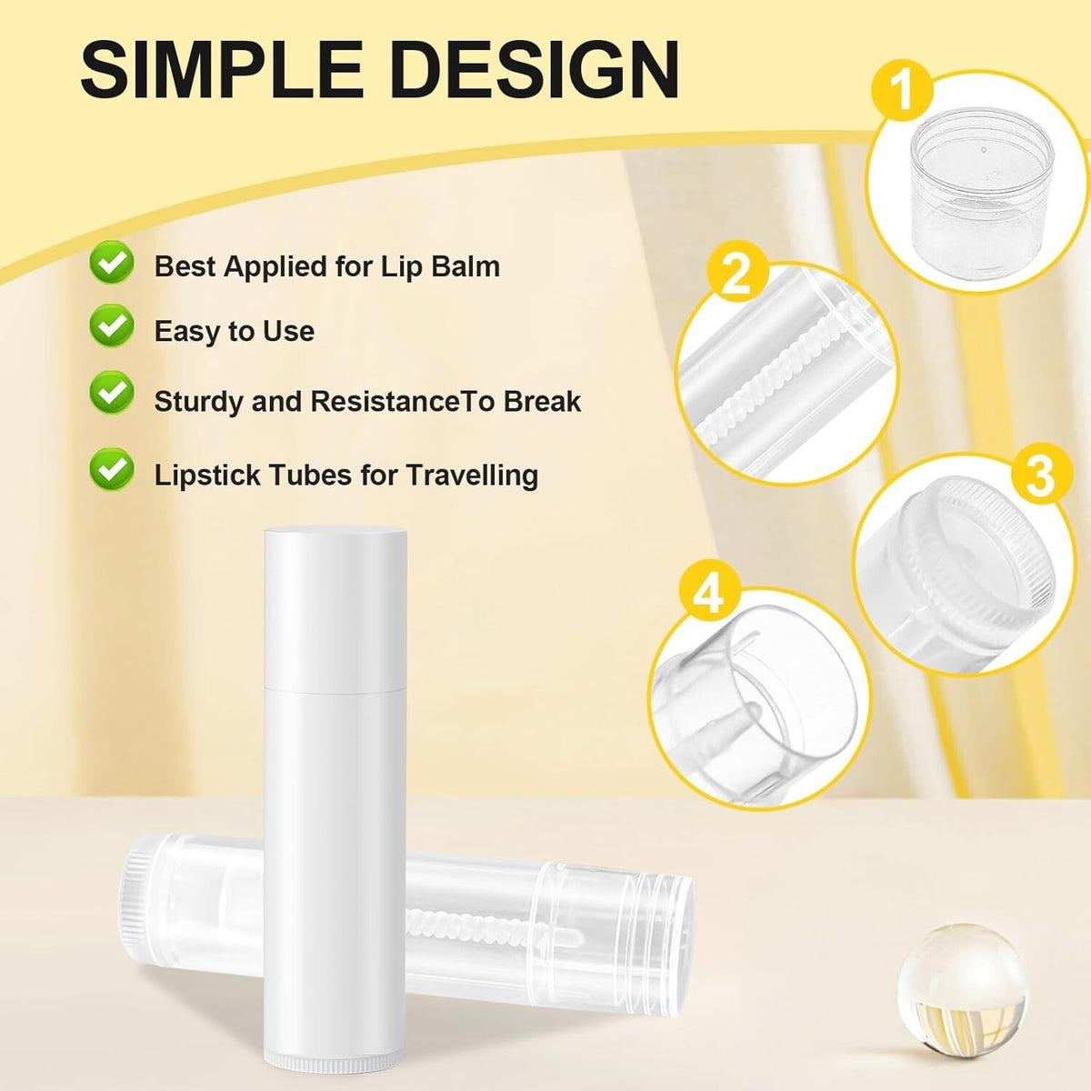 100 Pack Empty Lip Balm Tubes with Leak-Proof Caps BPA Free No Tray