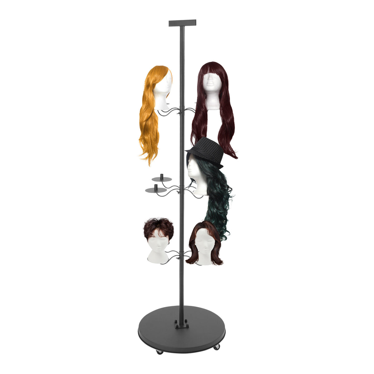 Wig Head Stand for Styling - Holds 12 Wigs, Adjustable Tripod Metal Organizer