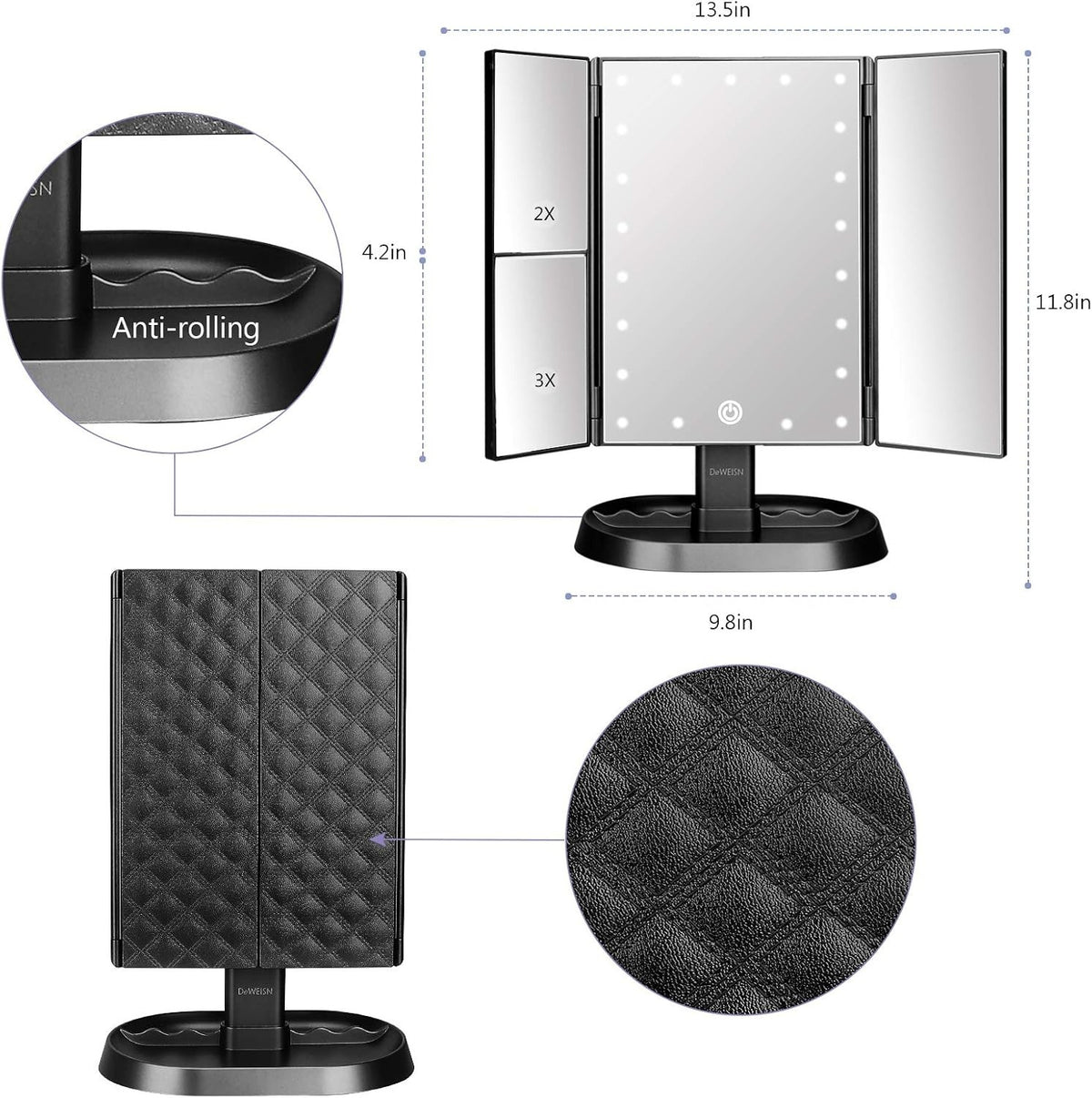 Lighted Makeup Mirror with 21 LED Lights, 3X Magnification, Touch Control