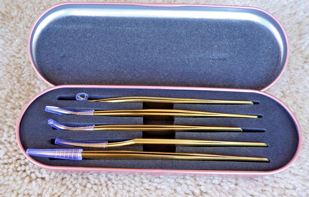 High Precision Lash Tweezers Set - 5 Stainless Steel Gold Eyelash Tool