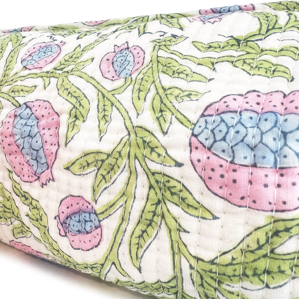 Boho Floral Quilted Toiletry Bag & Makeup Case - Pink & Blue Pomegranate
