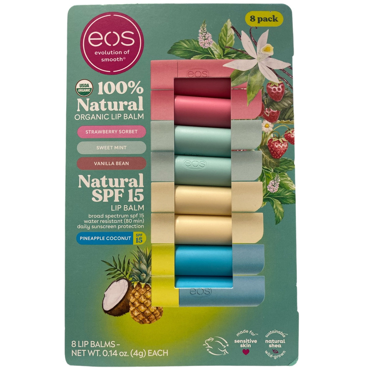 Natural Shea Lip Balm Variety Pack for Sensitive Skin - 8 Pack, 0.14oz