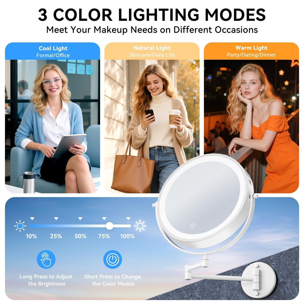 9-Inch Wall Mounted Lighted Makeup Mirror with 30X Magnification & LED Lighting