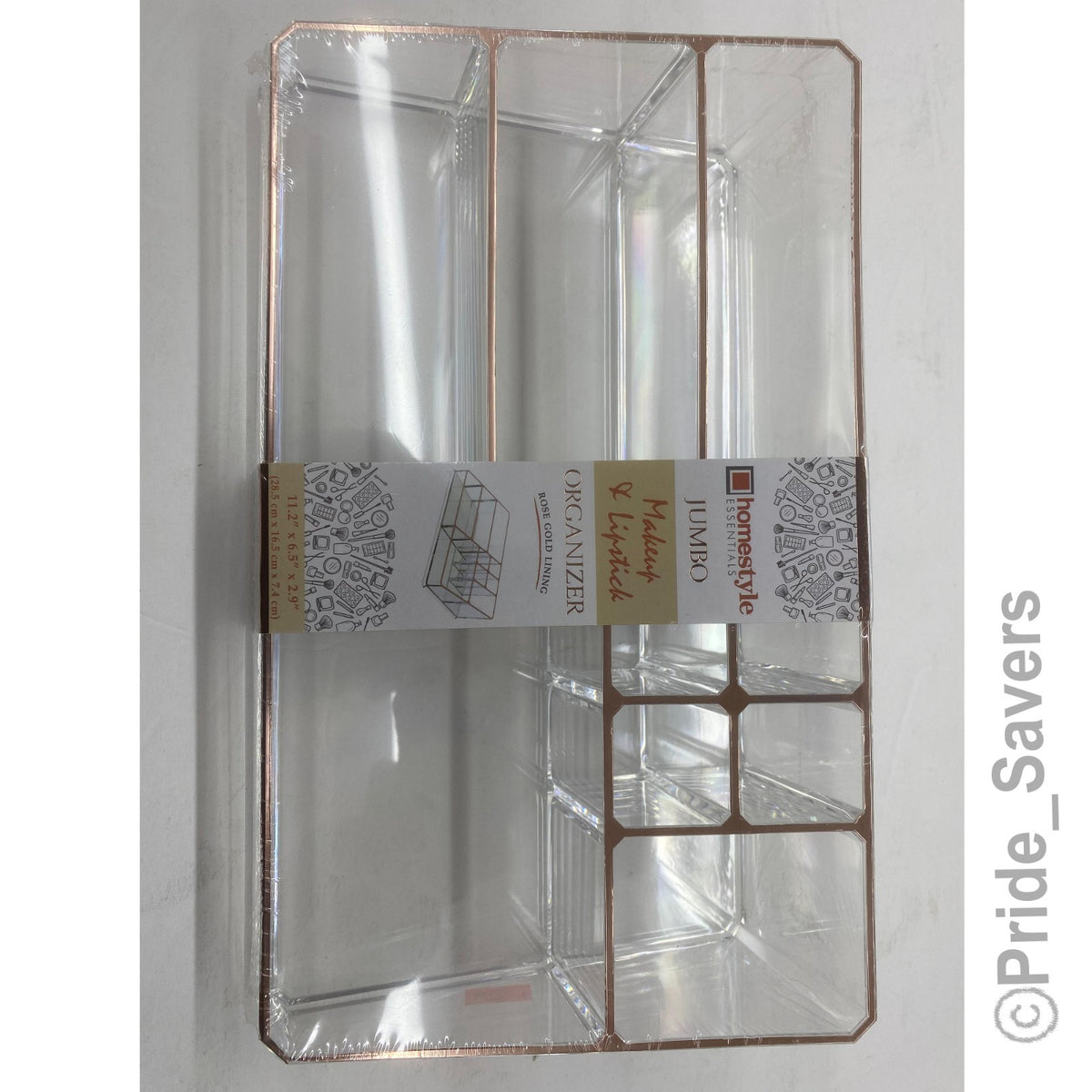 9 Slot Makeup Organizer with Rose Gold Lining - Clear Acrylic Cosmetic Storage