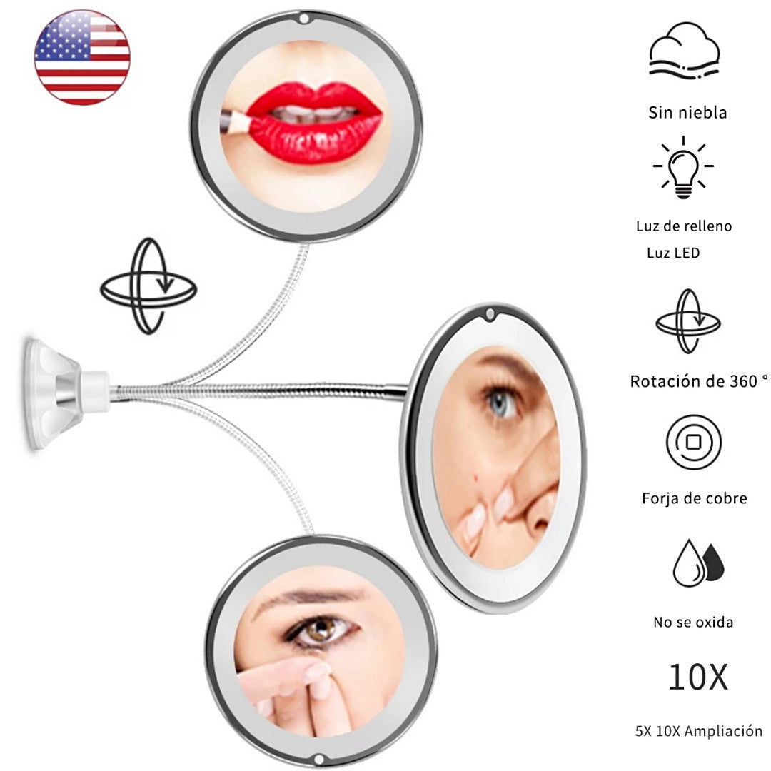 Magnifying Makeup Mirror with LED Light and Flexible Gooseneck 10x Zoom