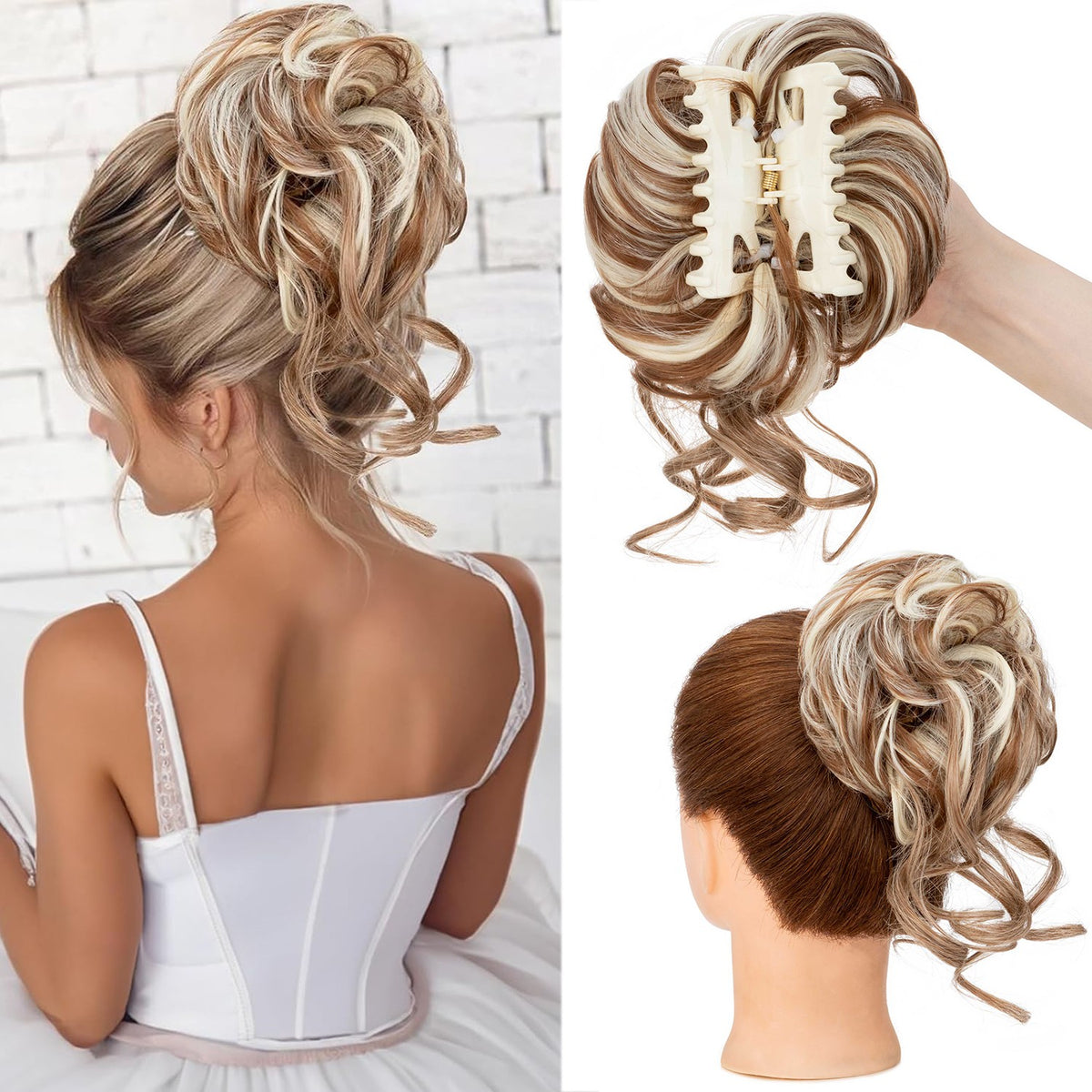 Thick Messy Curly Hair Bun Claw Clip Extensions - Multiple Colors & Lengths