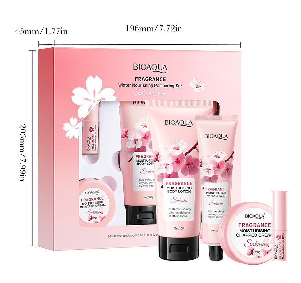 Bioaqua Sakura Fragrance 4-Piece Body Lotion Lip Balm Hand Care Set