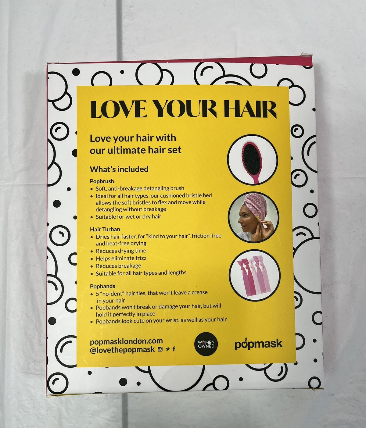 Hair Care Set with Detangling Brush, No-Dent Hair Ties & Spa Turban