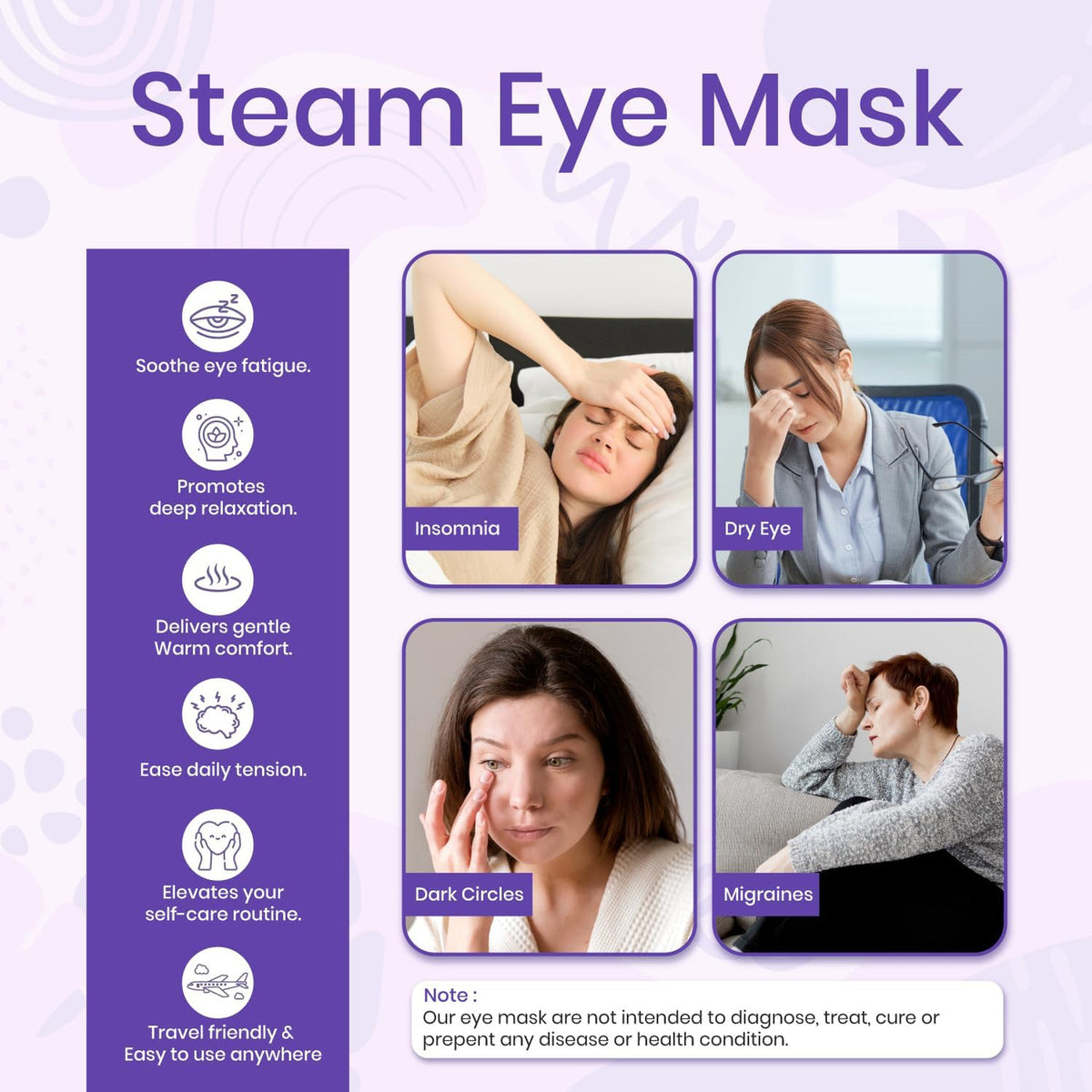 Heated Steam Eye Mask Lavender Scent Disposable 120 Minutes – Set of 5