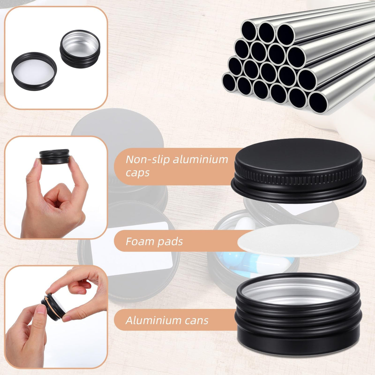 64 Pack 0.5 oz Lip Balm Tin Containers with Lids - Aluminum Round Storage Jars