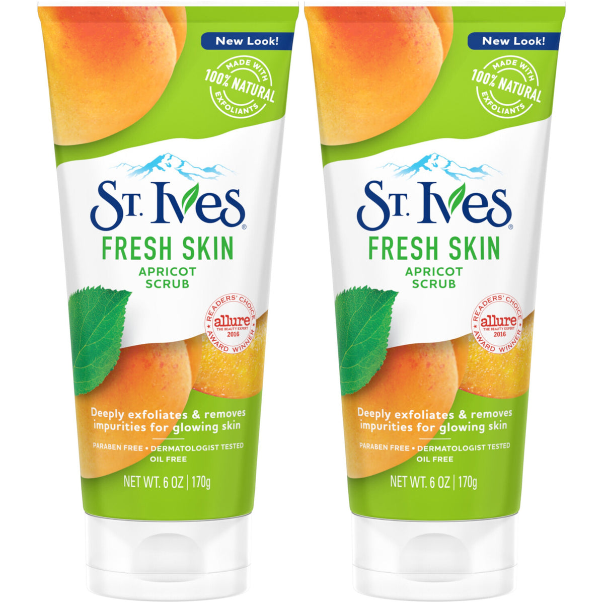 2 Pack St.Ives Naturally Clear Fresh Skin Apricot Exfoliant Scrub 6