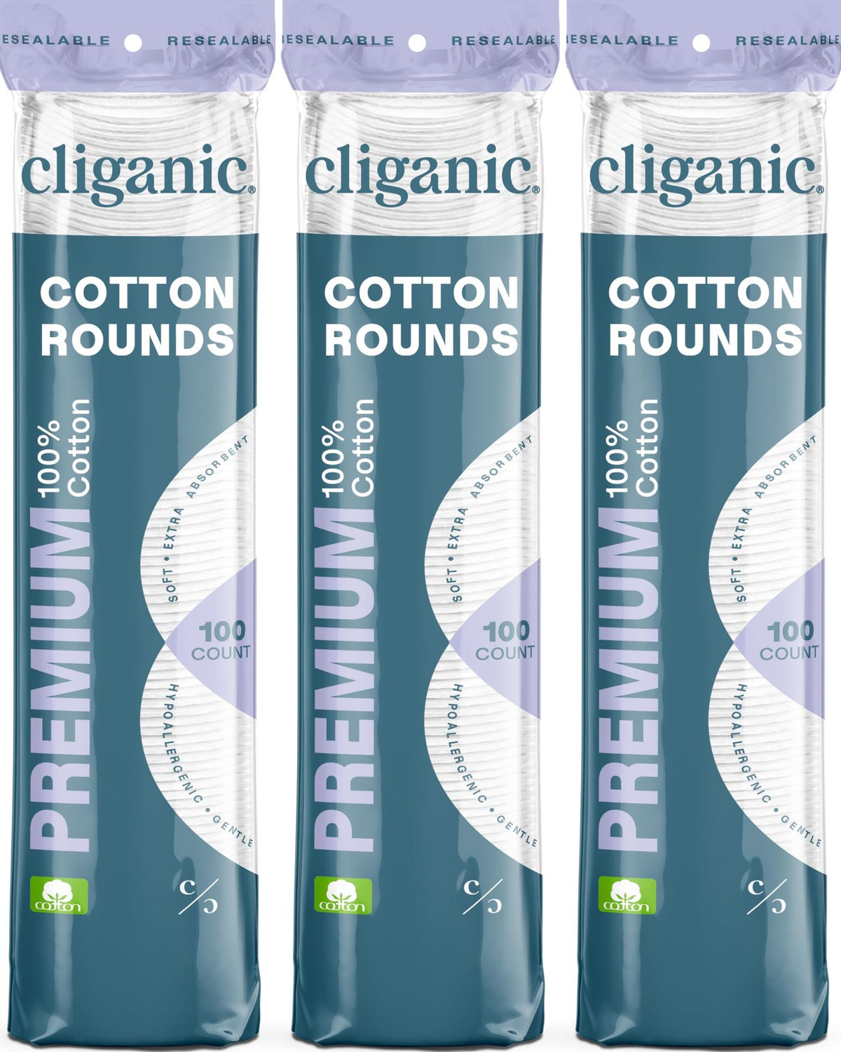 Cotton Rounds for Face - Hypoallergenic & Lint-Free 900 Pack (3 x 100)