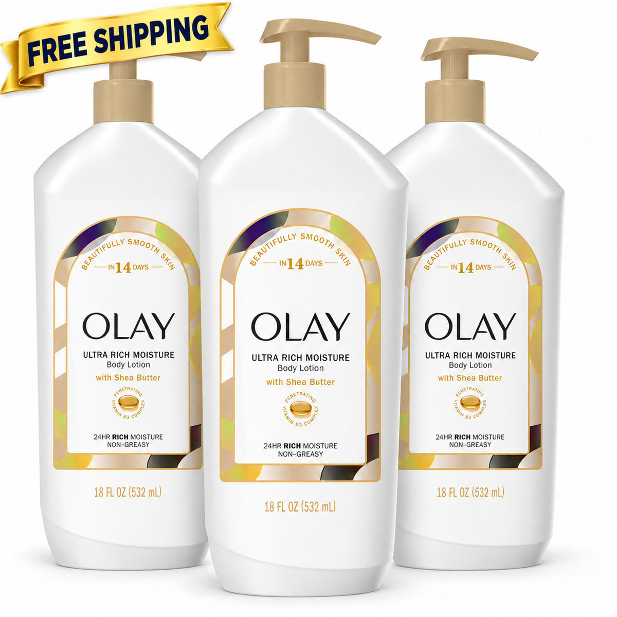 Olay Ultra Rich Moisture Body Lotion with Shea Butter, 18 fl oz, 3 Pack