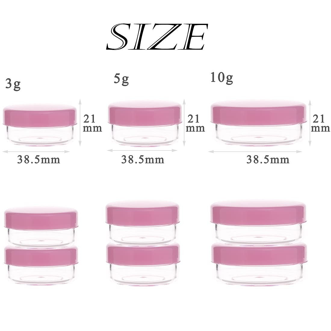 100 Pink Cosmetic Sample Containers 10g Refillable Plastic Jars with Lids