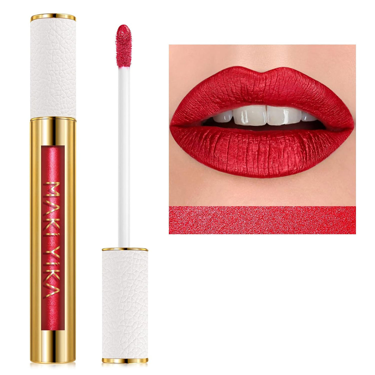 Lipstick for Women Red Metallic Lip Gloss Long Lasting No Smudge