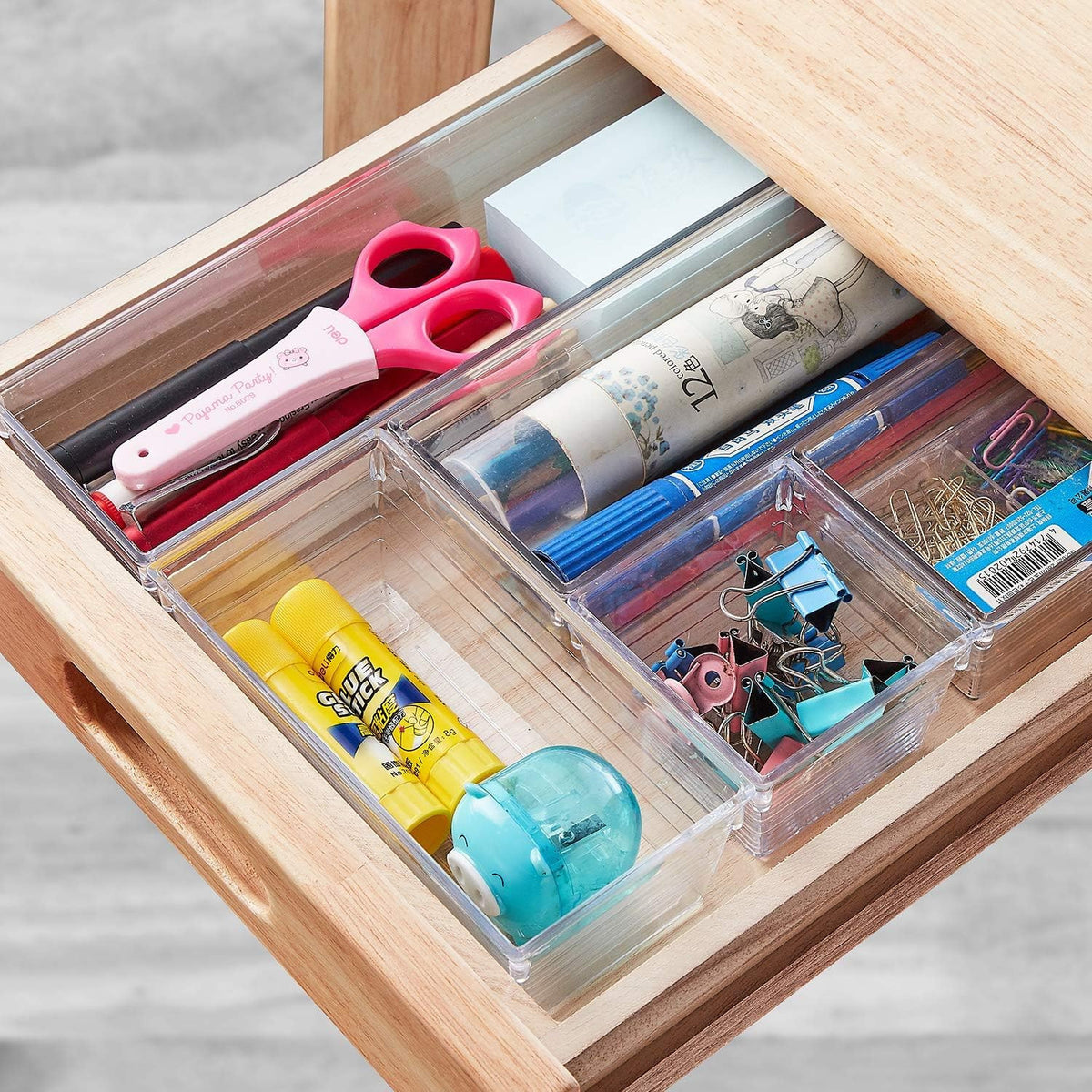 14-Piece Transparent Plastic Drawer Organizer Set for Makeup and Kitchen Utensils