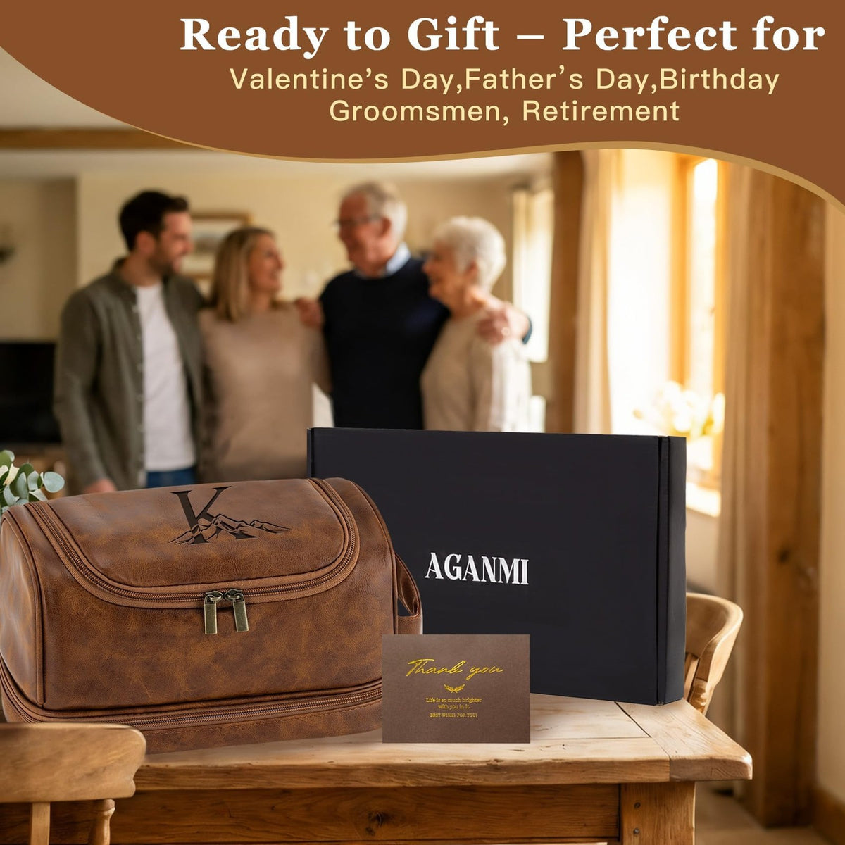 Personalized Men's Toiletry Bag Travel Organizer Waterproof PU Leather Gift