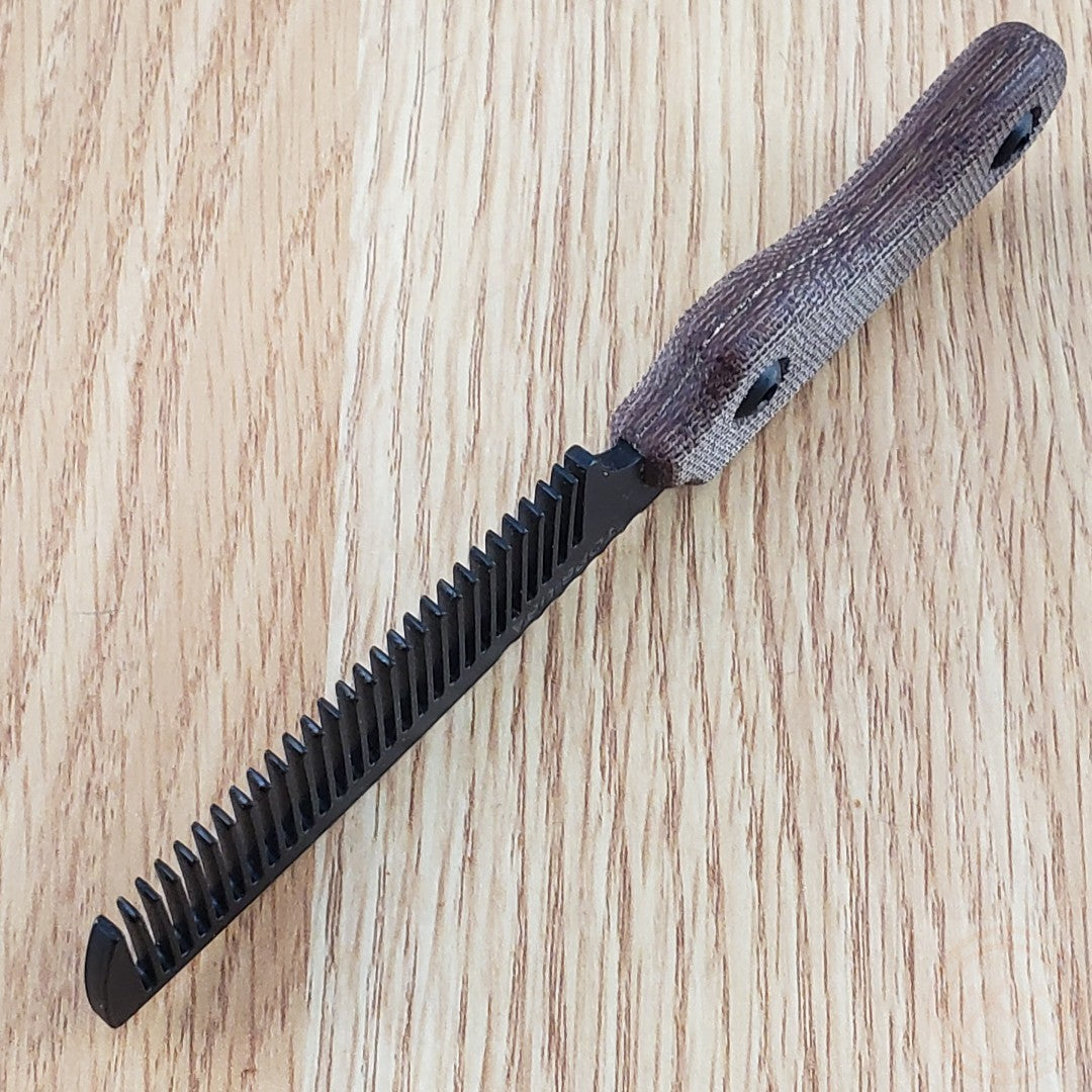 3-Inch Carbon Steel Rake Blade with Tan Canvas Micarta Handle