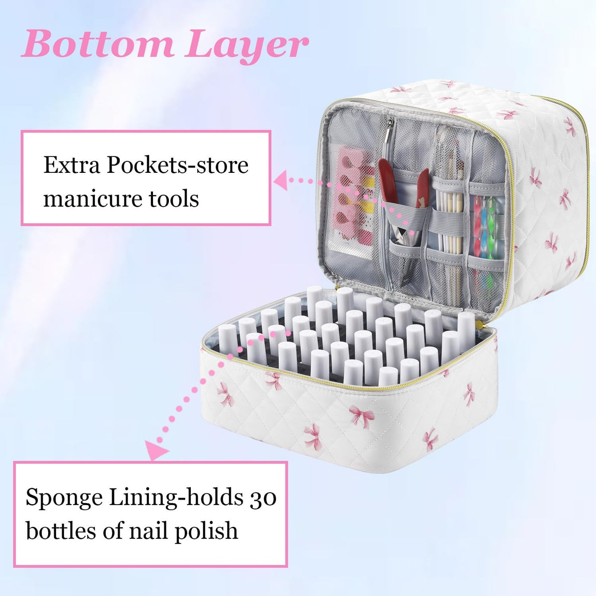 PU Leather Nail Polish Organizer with Lamp Storage Travel Case