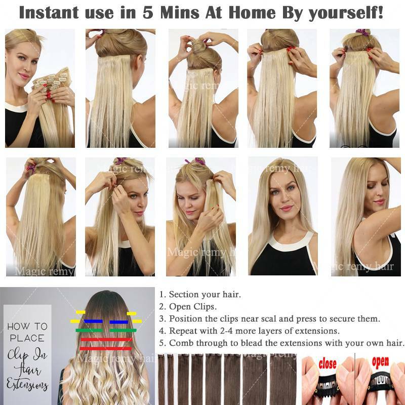 Russian Clip-In Hair Extensions 100% Remy Human Hair Full Head Long-Medium