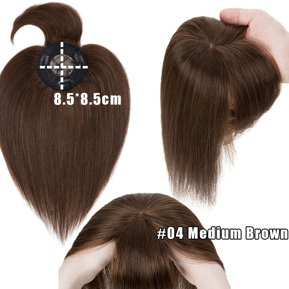 Remy Human Hair Topper with Bangs - Clip-In Hairpiece for Thinning Hair