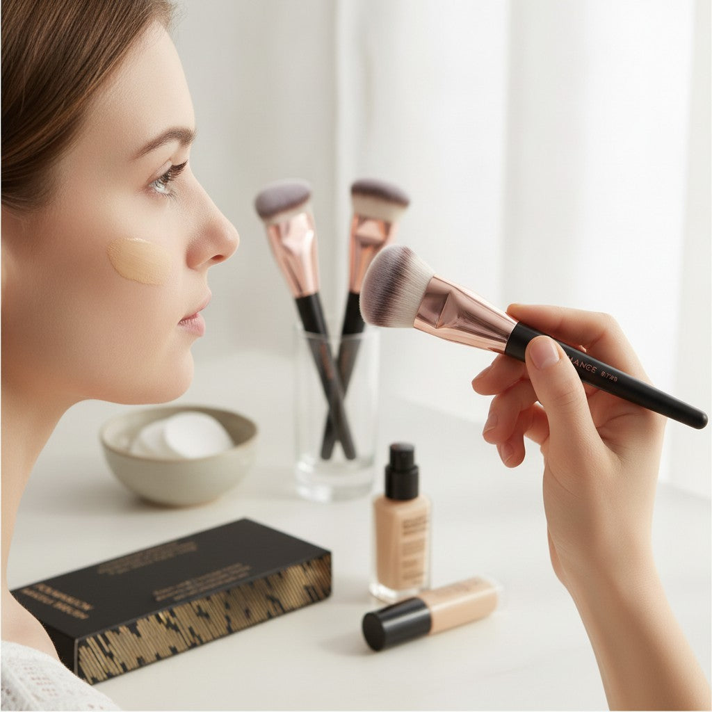 4-Piece Makeup Brush Set - Cruelty-Free Foundation, Concealer & Kabuki Brushes