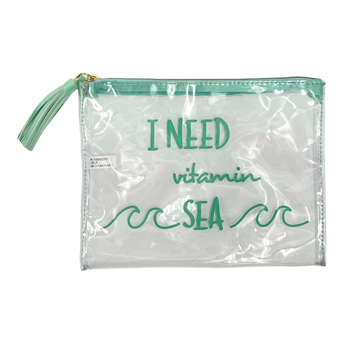 Clear Aquamarine Cosmetic Travel Bag with Zipper and Tassel, 7.5x9.5 inches