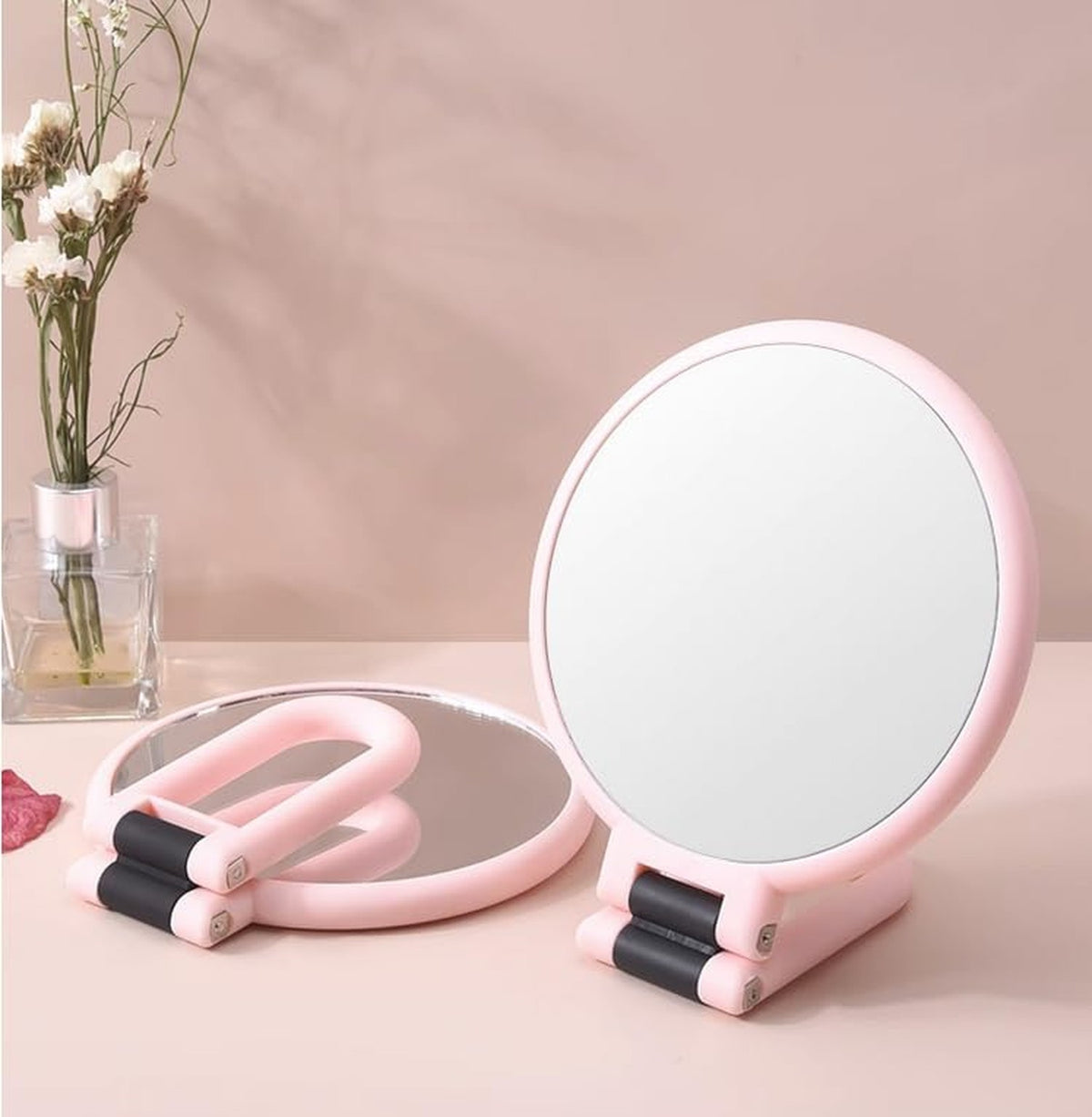 15X Magnifying Handheld Travel Mirror with Handle - Double Sided Folding