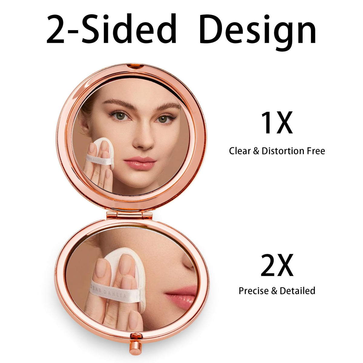 Pocket Travel Makeup Mirror with 1X & 2X Magnification - Compact Metal Round Shell