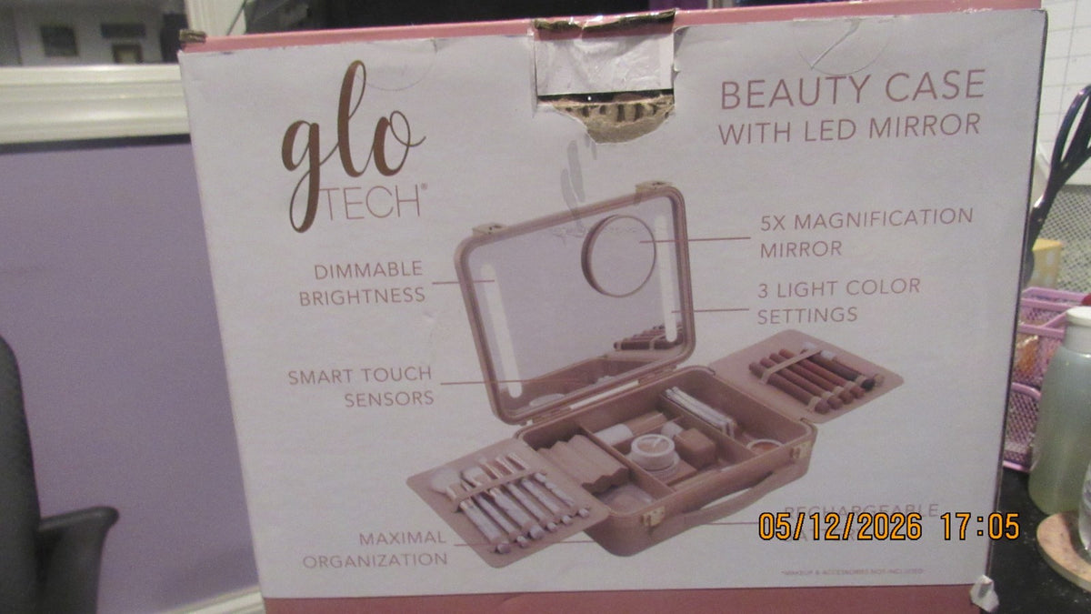 Glo Tech Beauty Case with LED Mirror – Touch Sensor, 3 Light Settings