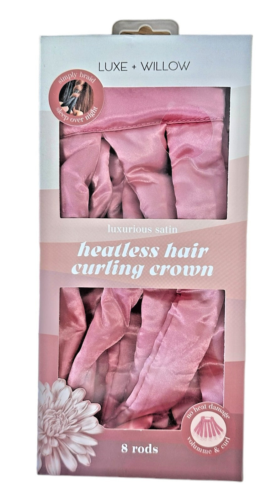Heatless Satin Hair Curling Crown with 8 Rods - Voluminous & Natural Waves