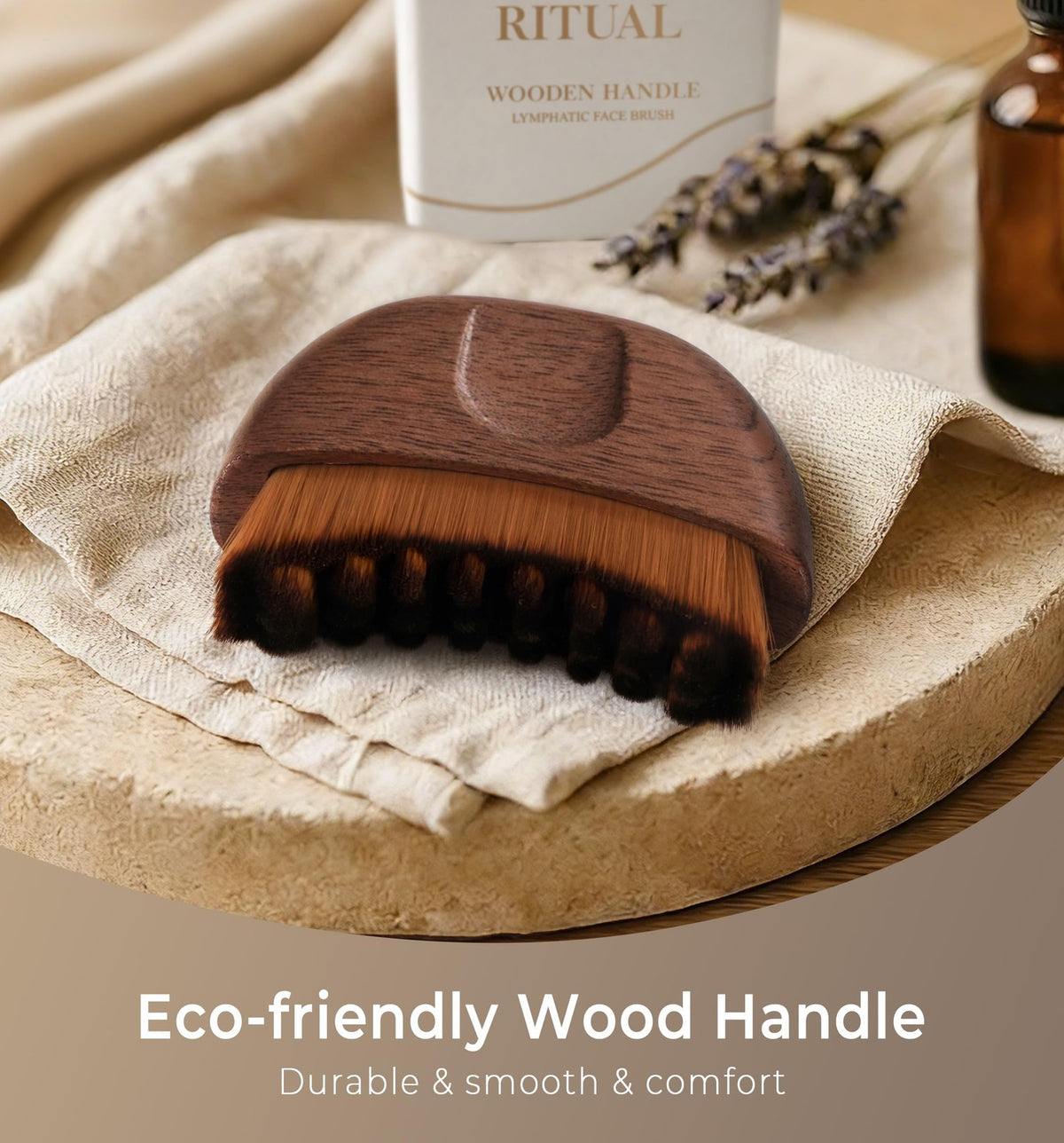 Lymphatic Contour Face Brush with Wooden Handle for Drainage & Sculpting