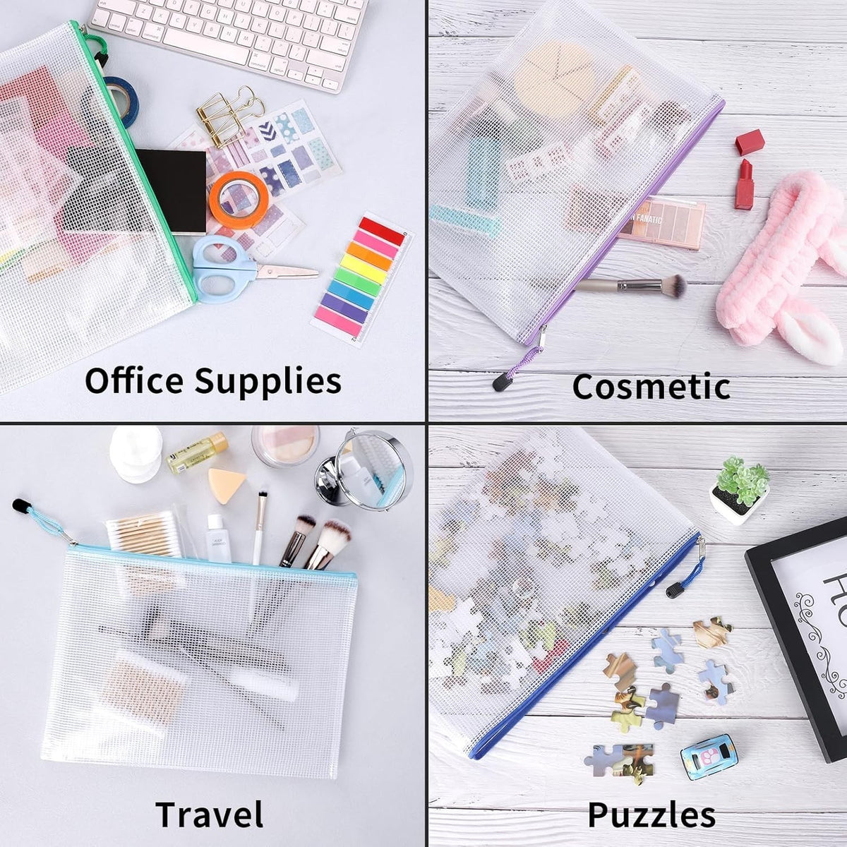 24 Pack Waterproof Zipper Storage Pouches for Documents & Organization