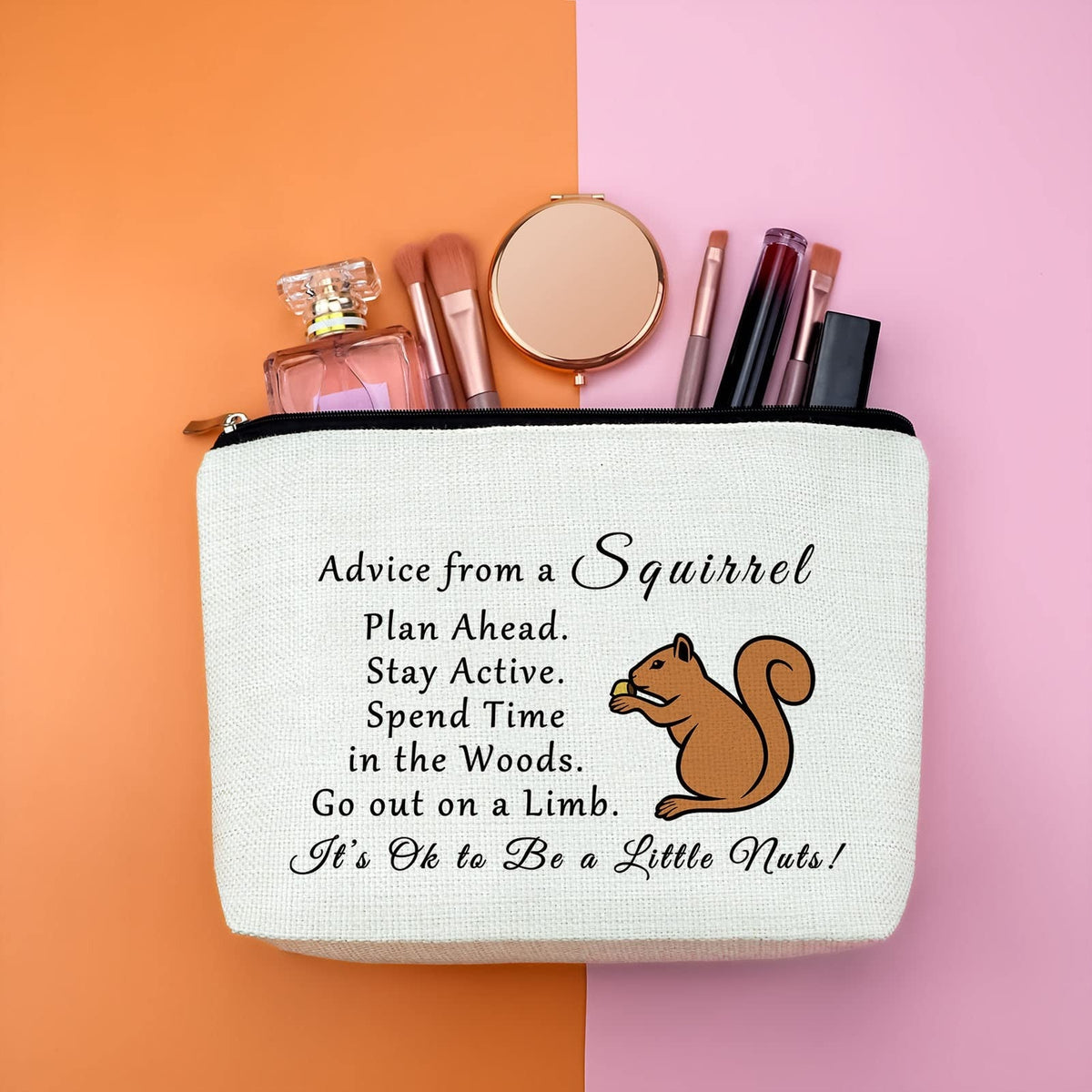 Squirrel Lover Makeup Bag for Women - Animal Themed Travel Cosmetic Pouch