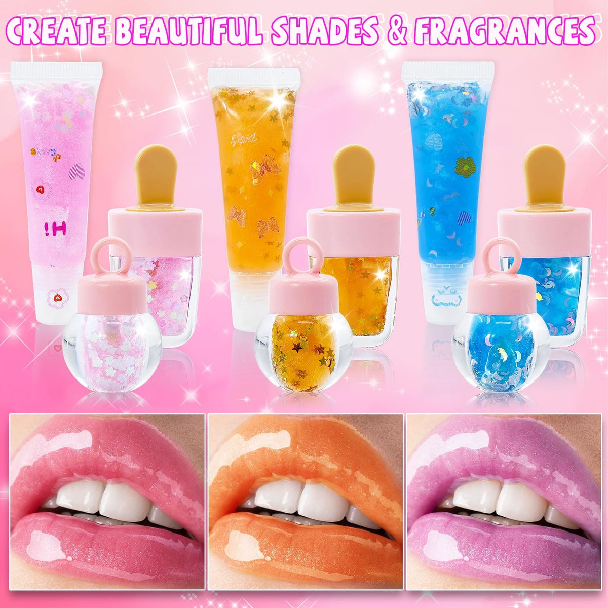 DIY Lip Gloss Making Kit with Moisturizing Base & Accessories - 74 Pieces