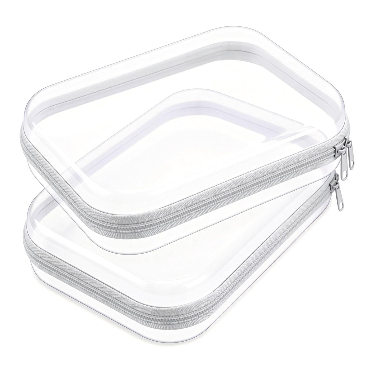 Clear Hard Shell Zipper Travel Organizer Case 8.86x6.38 Inch - 2 Pack
