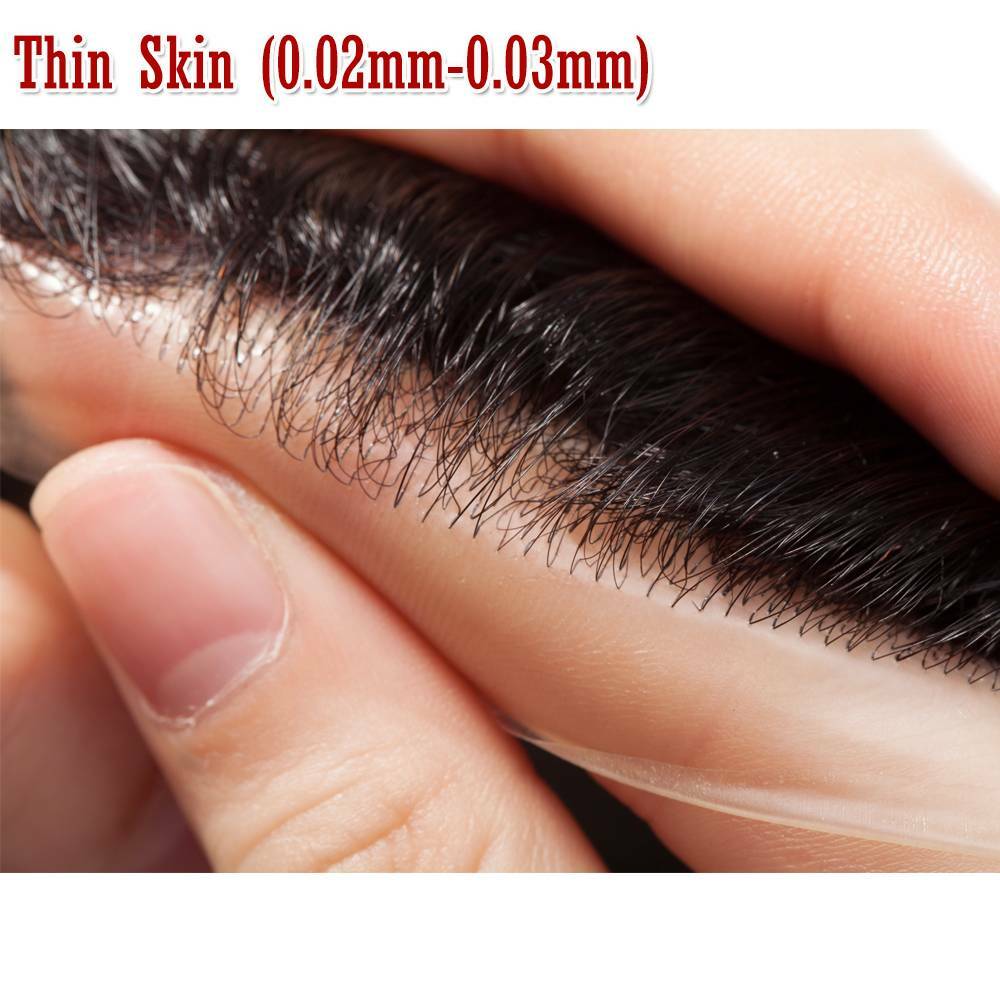 Men's Hair Replacement System Toupee Human Hair Skin V Loop - Natural-Looking Hairpiece