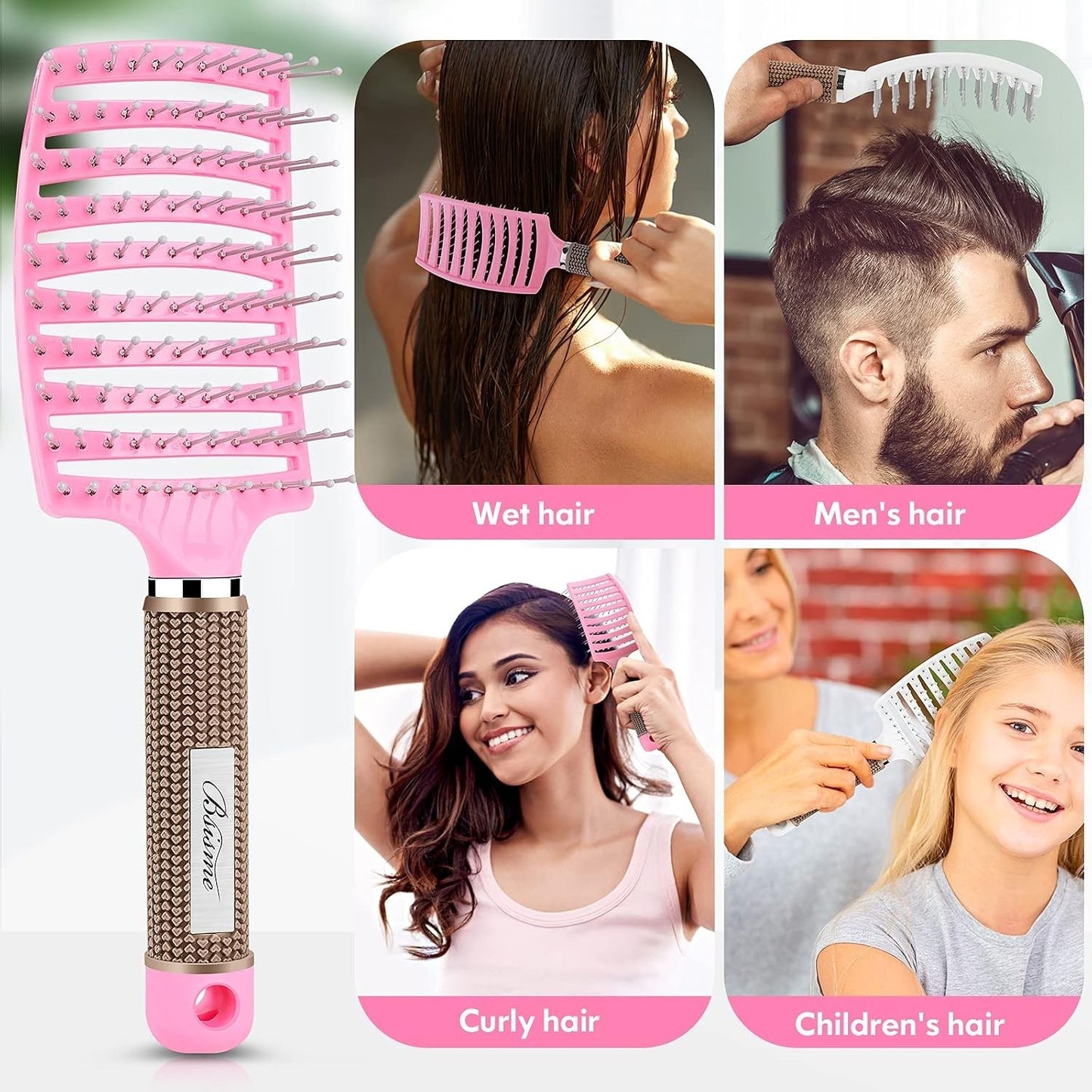 Pink Curved Vented Hair Brush for Faster Blow Drying and Styling
