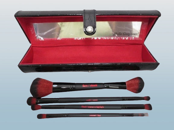 Double Ended Makeup Brush Set with Mirrored Case - 2 Pieces