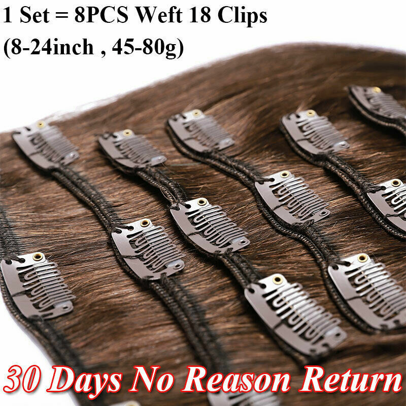 Clip-In Human Hair Extensions Full Head - Virgin Remy, Multiple Colors & Lengths