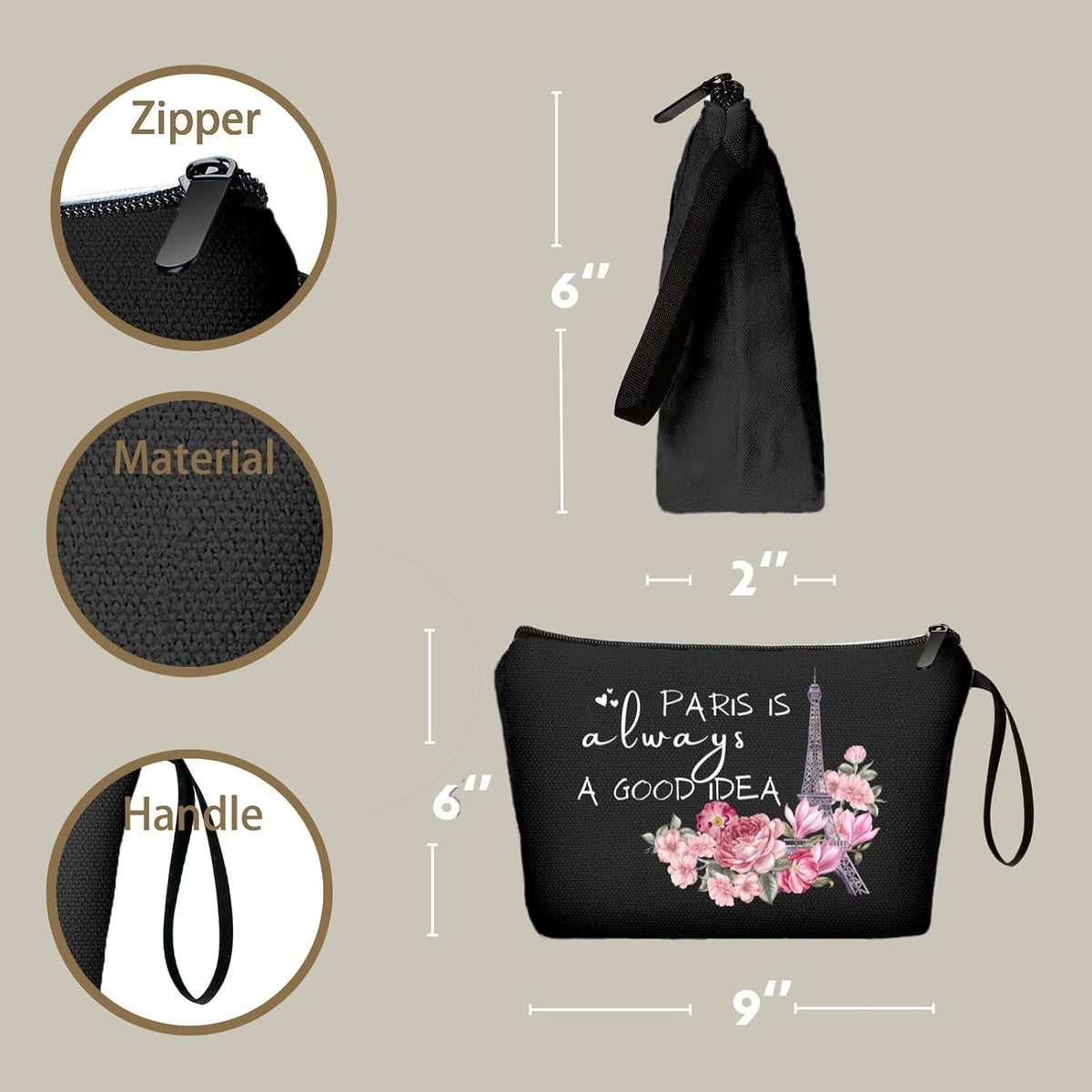Travel Makeup Bag - Large Paris-Inspired Cosmetic Organizer for Women