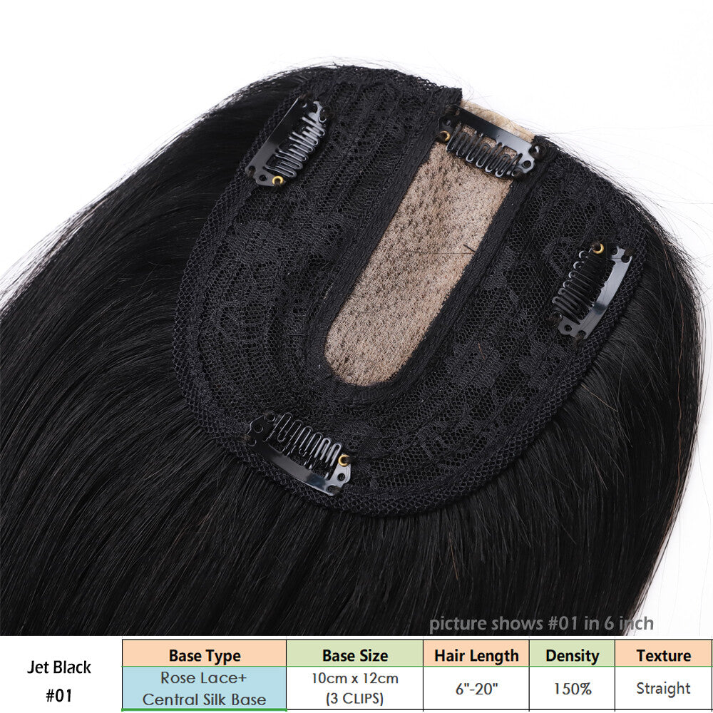 Clip-In Human Hair Topper with Silk Base for Women - Natural Look & Various Sizes