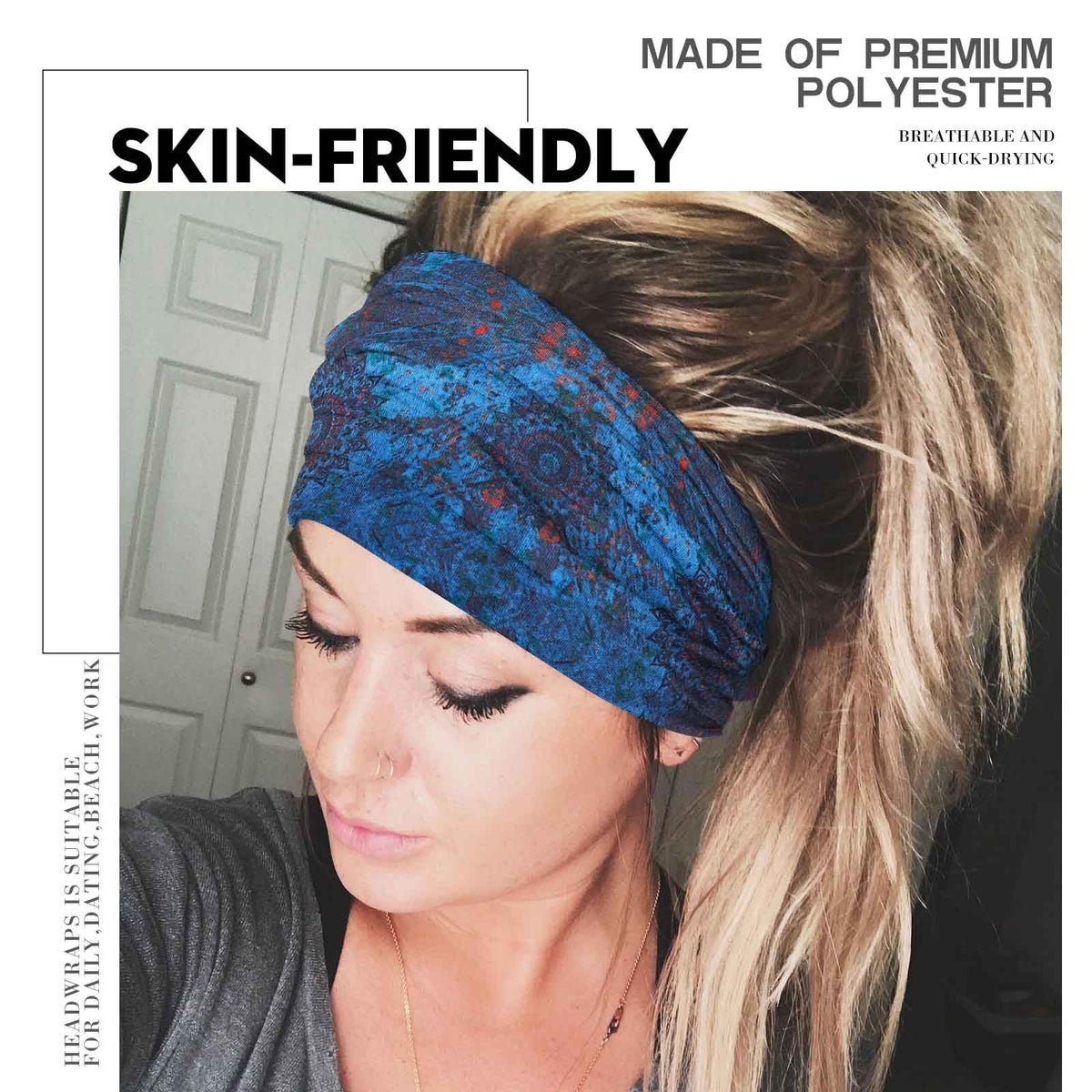 Wide Boho Headbands Floral Stretch Head Wraps 1 Count (Pack of 4),