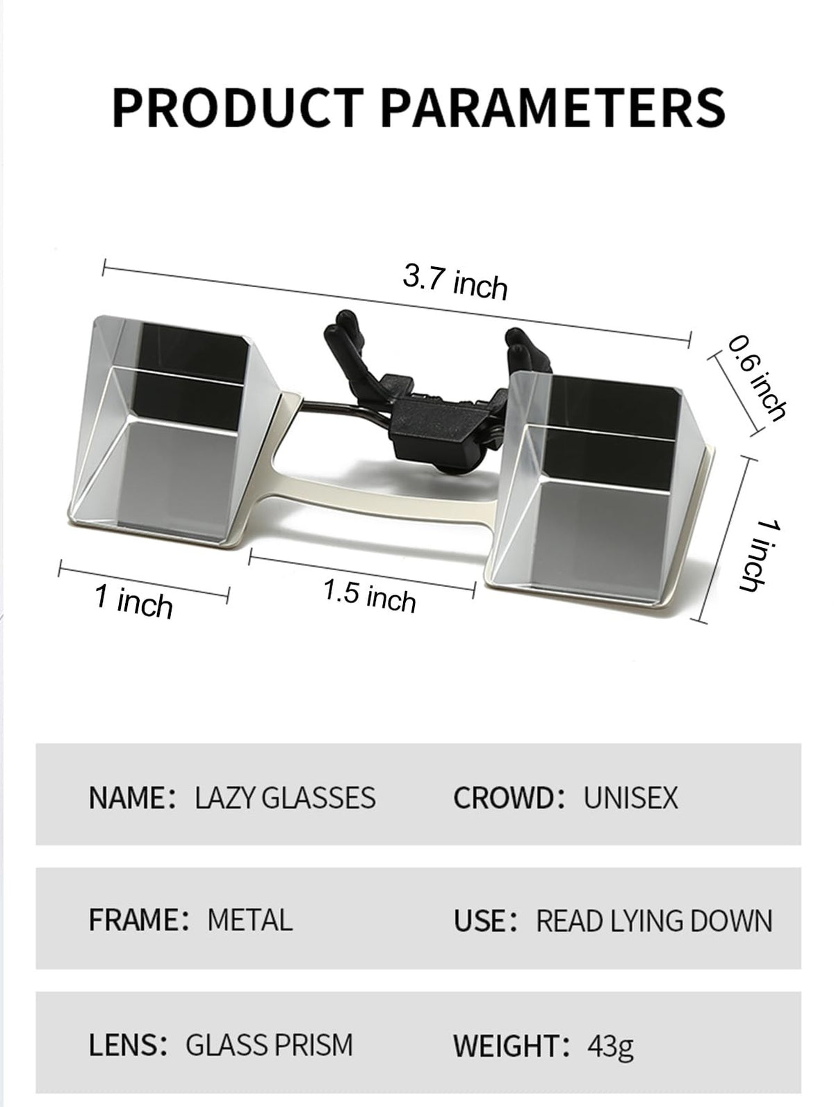 Lazy Glasses 90 Degree Clip-On Reading Glasses for Lying Down - Silver, 3.74 Inches
