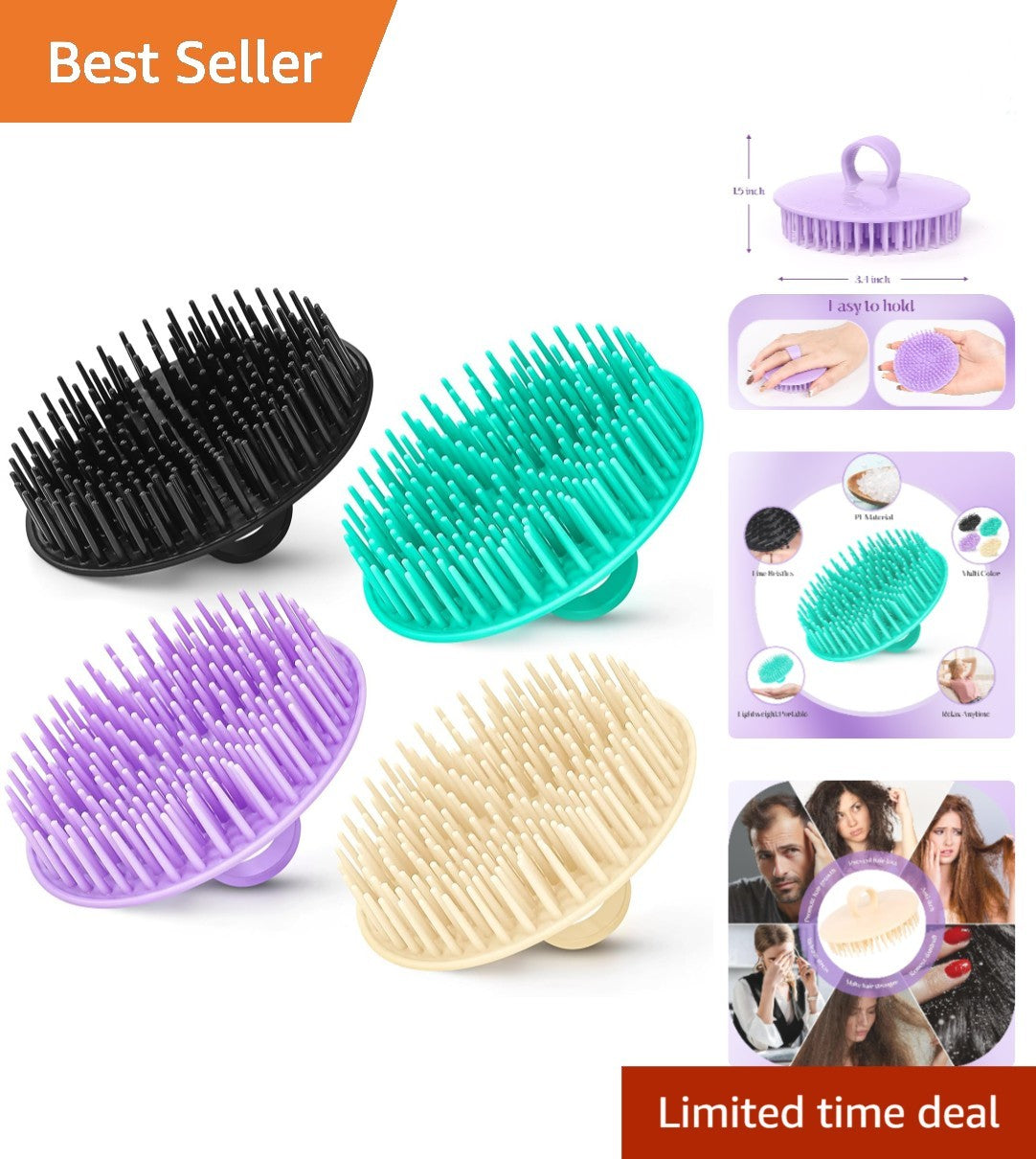 Scalp Exfoliating Brush Set for Hair Health & Dandruff Relief - 4 Colors