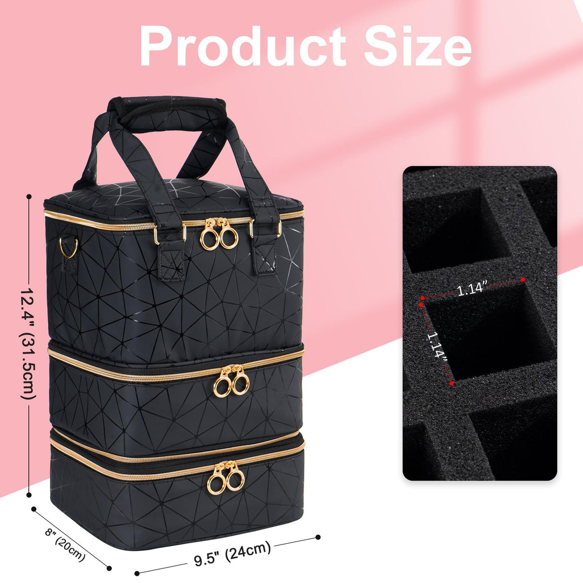Large Nail Polish Organizer with 3 Layers, Travel Storage Bag for Manicure Supplies